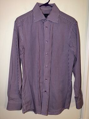 Blu by Polifroni 15-Men's Purple Gingham Long-Sleeve Dress Shirt